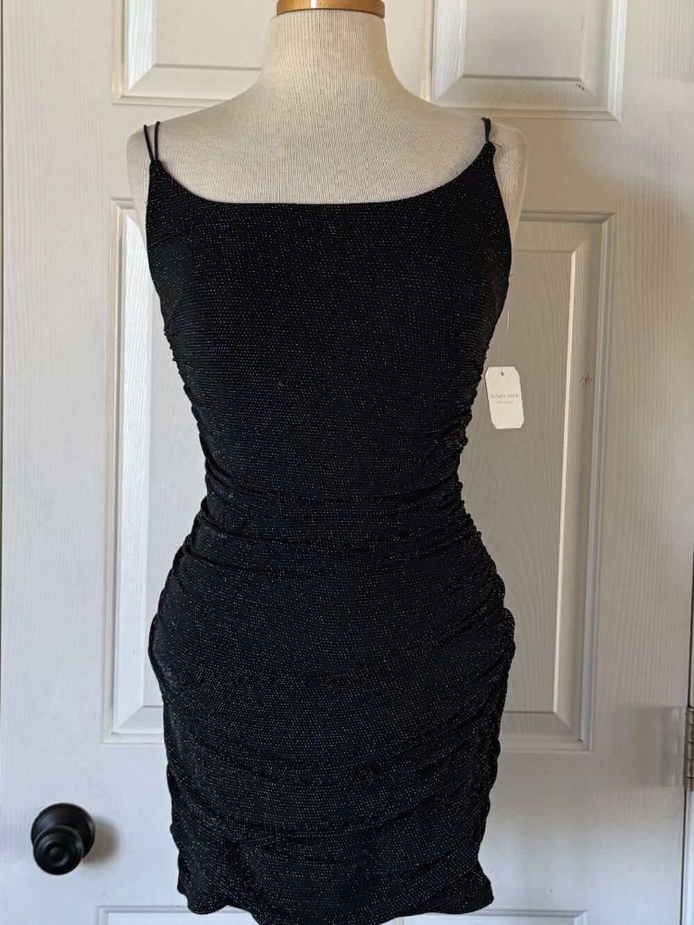 NWT Altar'd State Roxy Cinched Glitter Mini Ruched Sparkly Dress Black